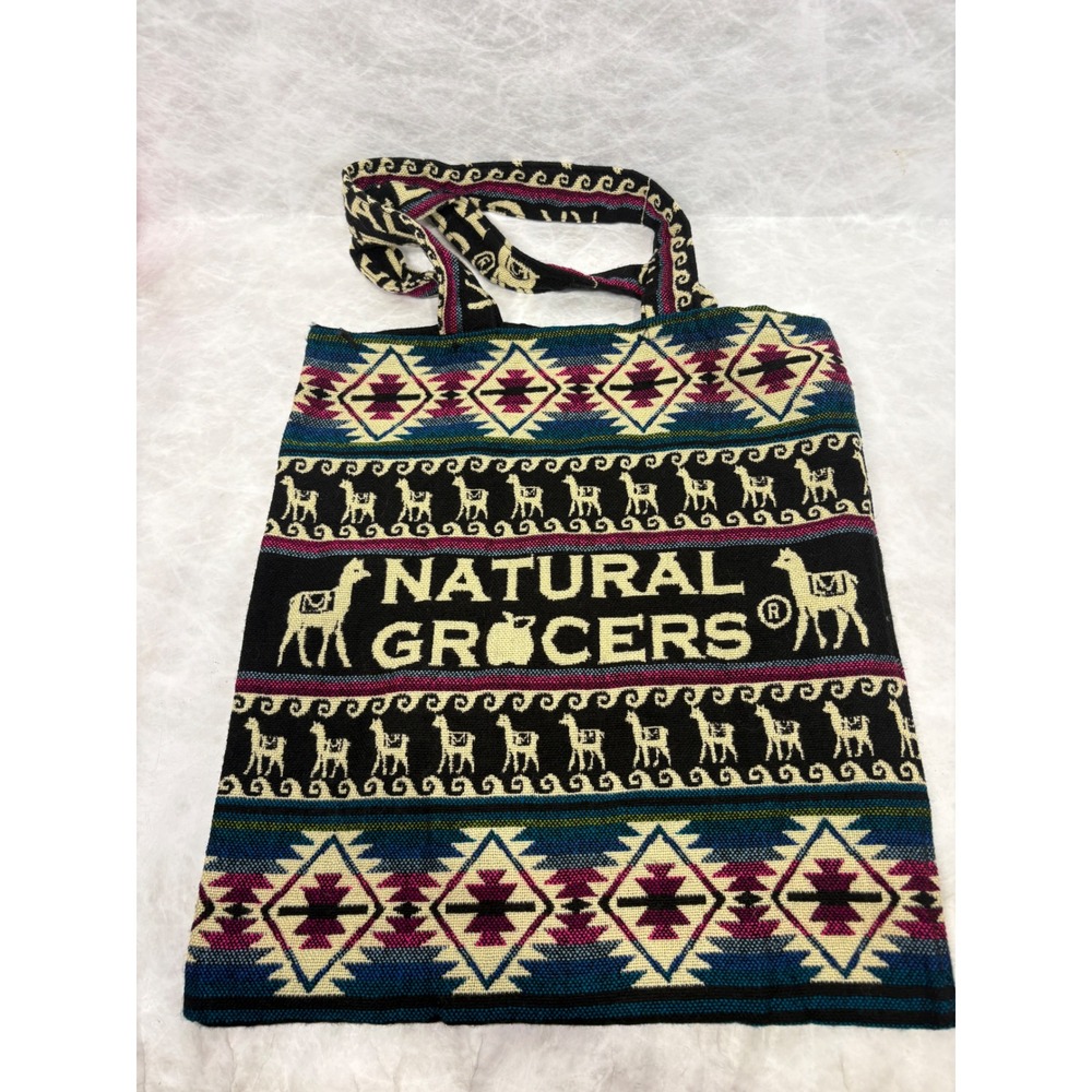 Natural Grocers Woven Tote Bag Llama Southwestern Wool Blend Ecuador Black Multi